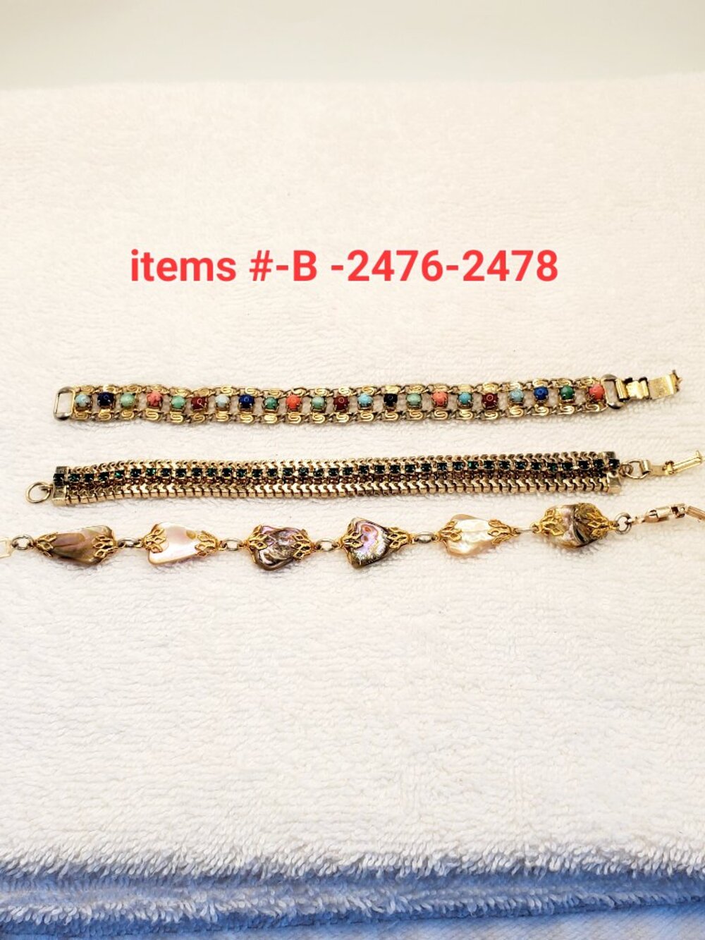 3 Bracelets, items # B-2476-2478,. wt. 44 grams.